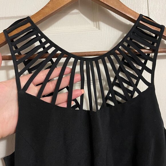 Parker Womens Black 100% Silk Strappy Cut Out Neck Fit & Flare Mini Dress Medium - Picture 4 of 10